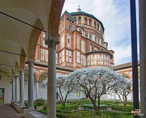 Exterior view of the Renaissance church Santa Maria delle Grazie in Milan, location of Leonardo da Vinci's Last Supper.