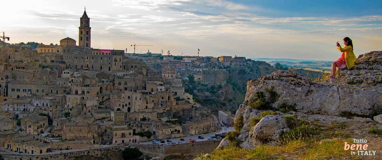 Panoramic view of Sassi di Matera, known for their ancient cave dwellings