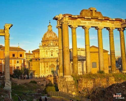 The Temple of Saturn is located in the Roman Forum at the foot of the Capitol and is considered the second oldest temple in ancient Rome.