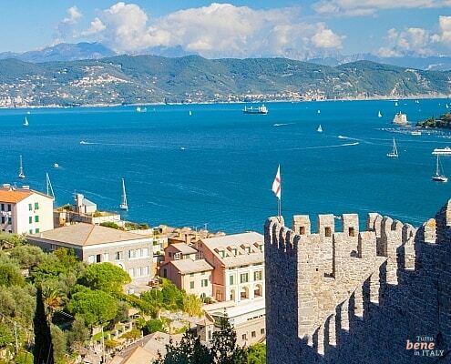 Above the castle of Portovenere at the Gulf of Poets in Liguria, Italy
