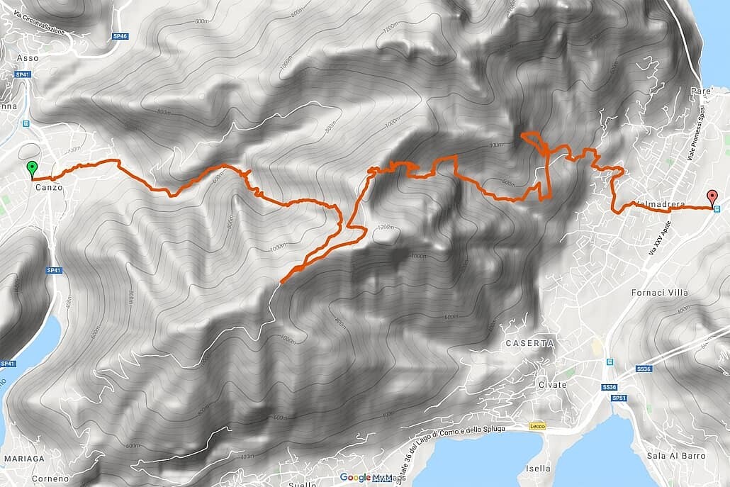 Hiking map Lake Como Canzo Valmadrera