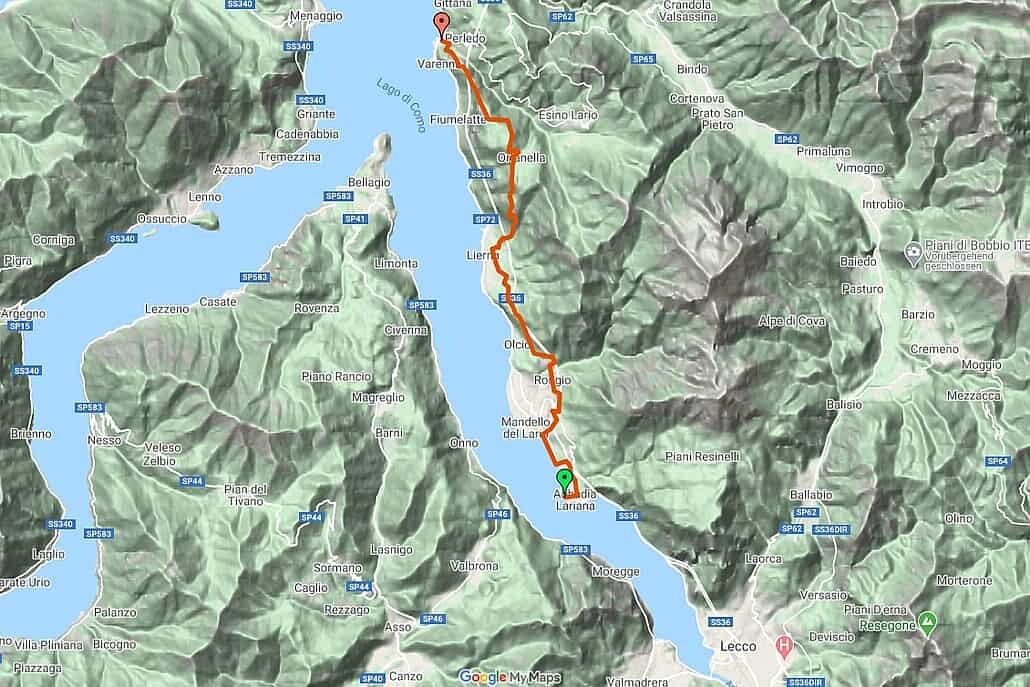 Como Lake hiking map Sentiero del Viandante from Abbadia Lariana to Varenna Como Lake hiking map Sentiero del Viandante from Abbadia Lariana to Varenna