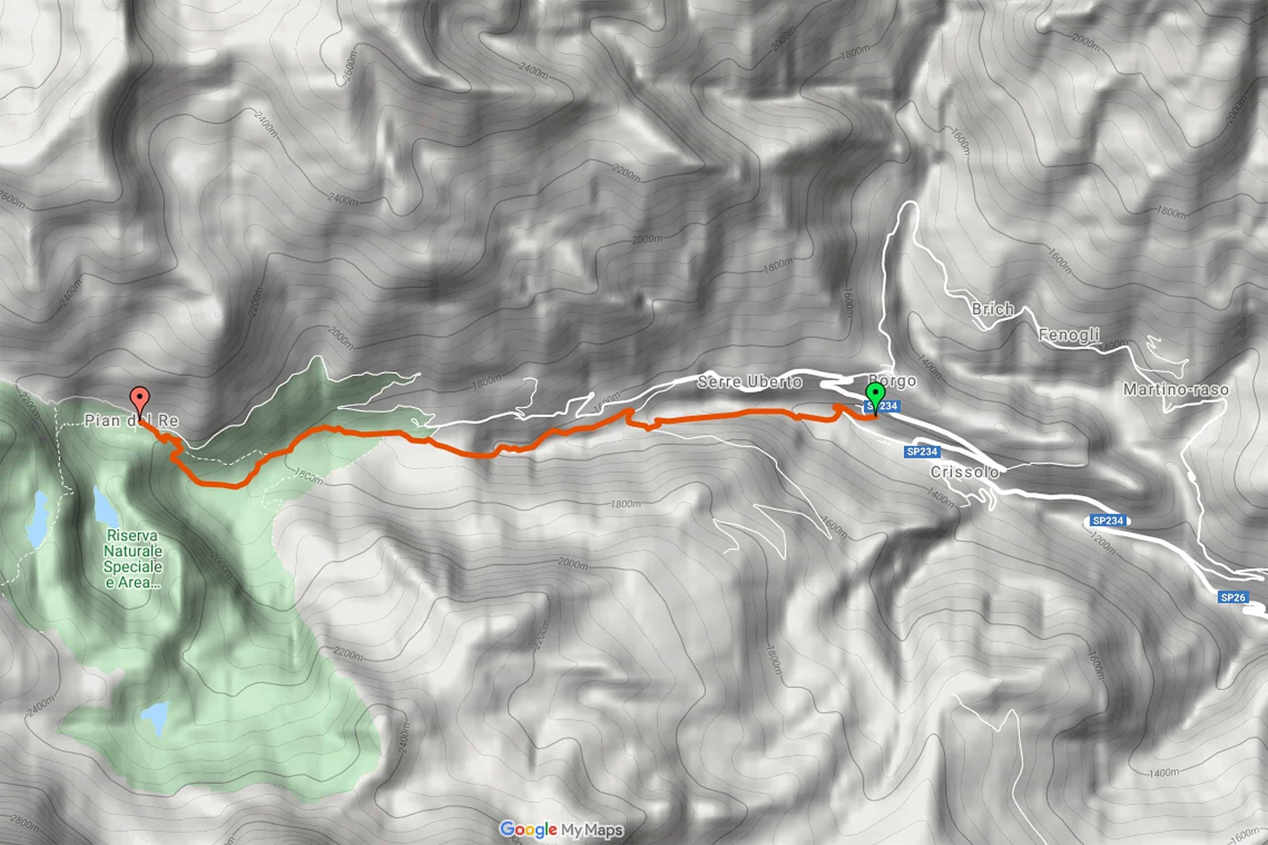Piedmont Hiking map Source of the Po