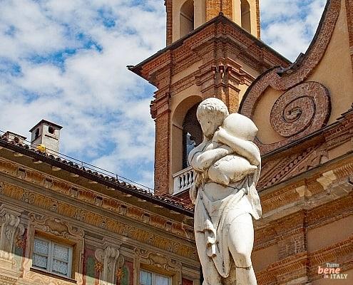 Historical center of Novi Ligure in Piedmont, Northern Italy • m24o Statue in Piazza delle Piane in the historical center of Novi Ligure