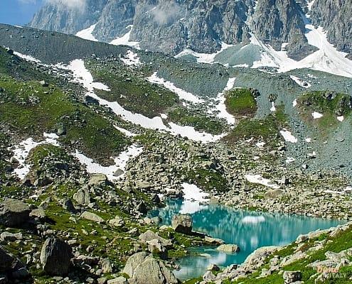 Monviso and Glacial lake in Piedmont, Italy • m24o Hiking path at the glacial lake at the foot of the Monviso