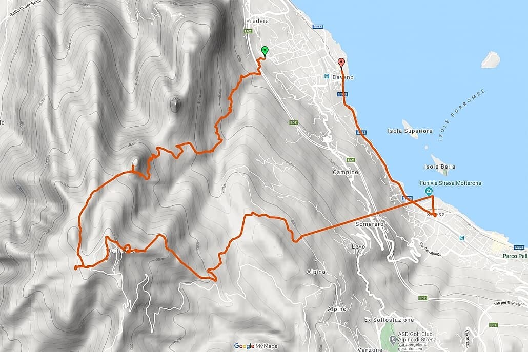 Wanderkarte Monte Mottarone am Lago Maggiore Lago Maggiore Wanderkarte zum Monte Mottarone von Baveno nach Stresa