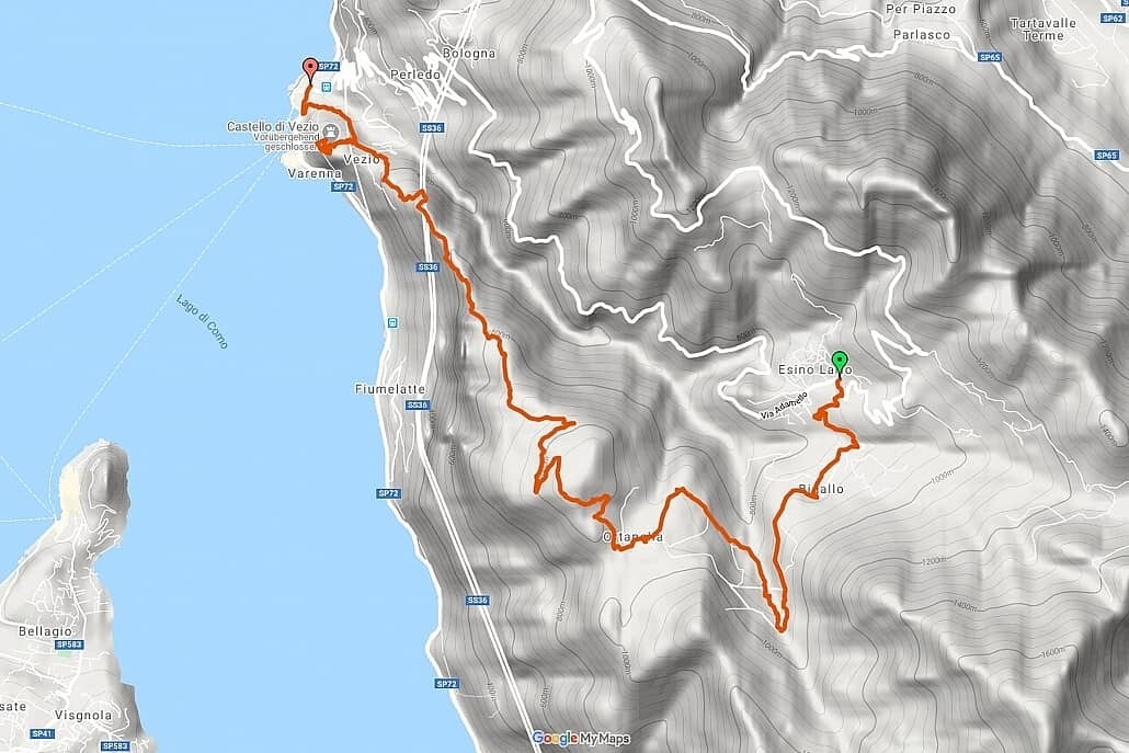Hiking map Lombardy Varenna Castello di Vezio