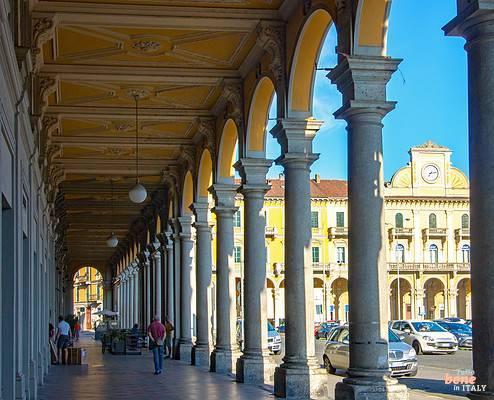 Typical Portico in historic center of Alessandria in Piedmont, Italy