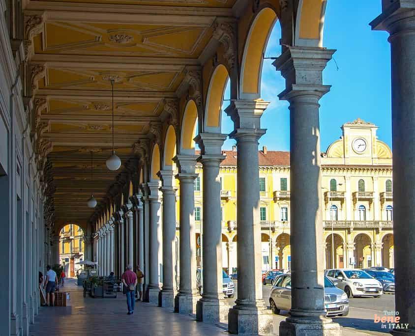 Typical Portico in historic center of Alessandria in Piedmont, Italy