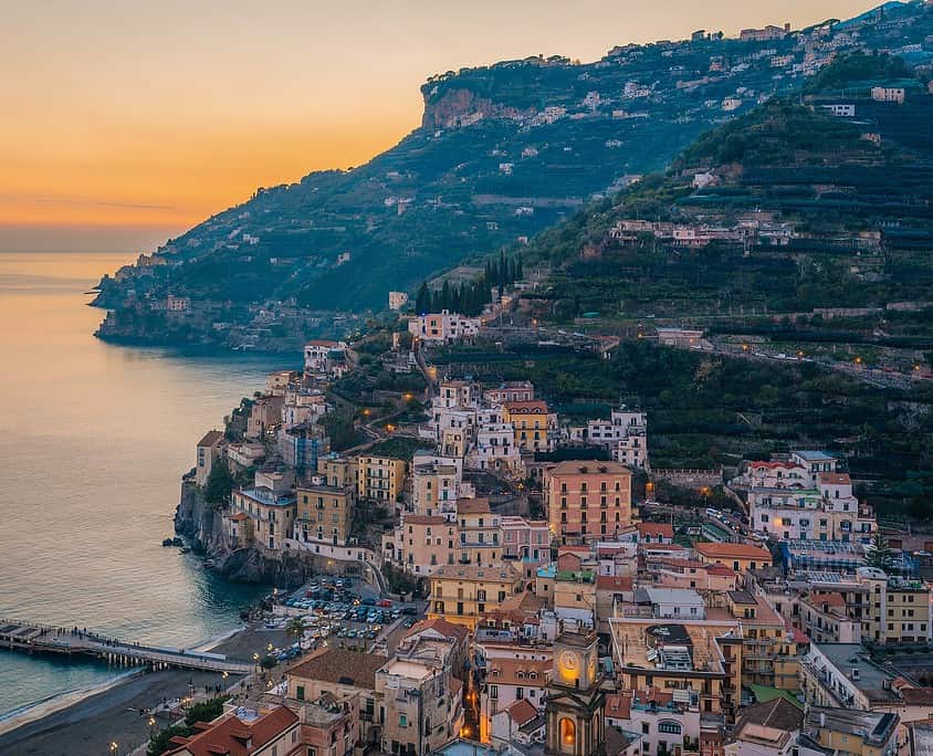 Sunset over Minori, on the Amalfi Coast in Campania, Italy