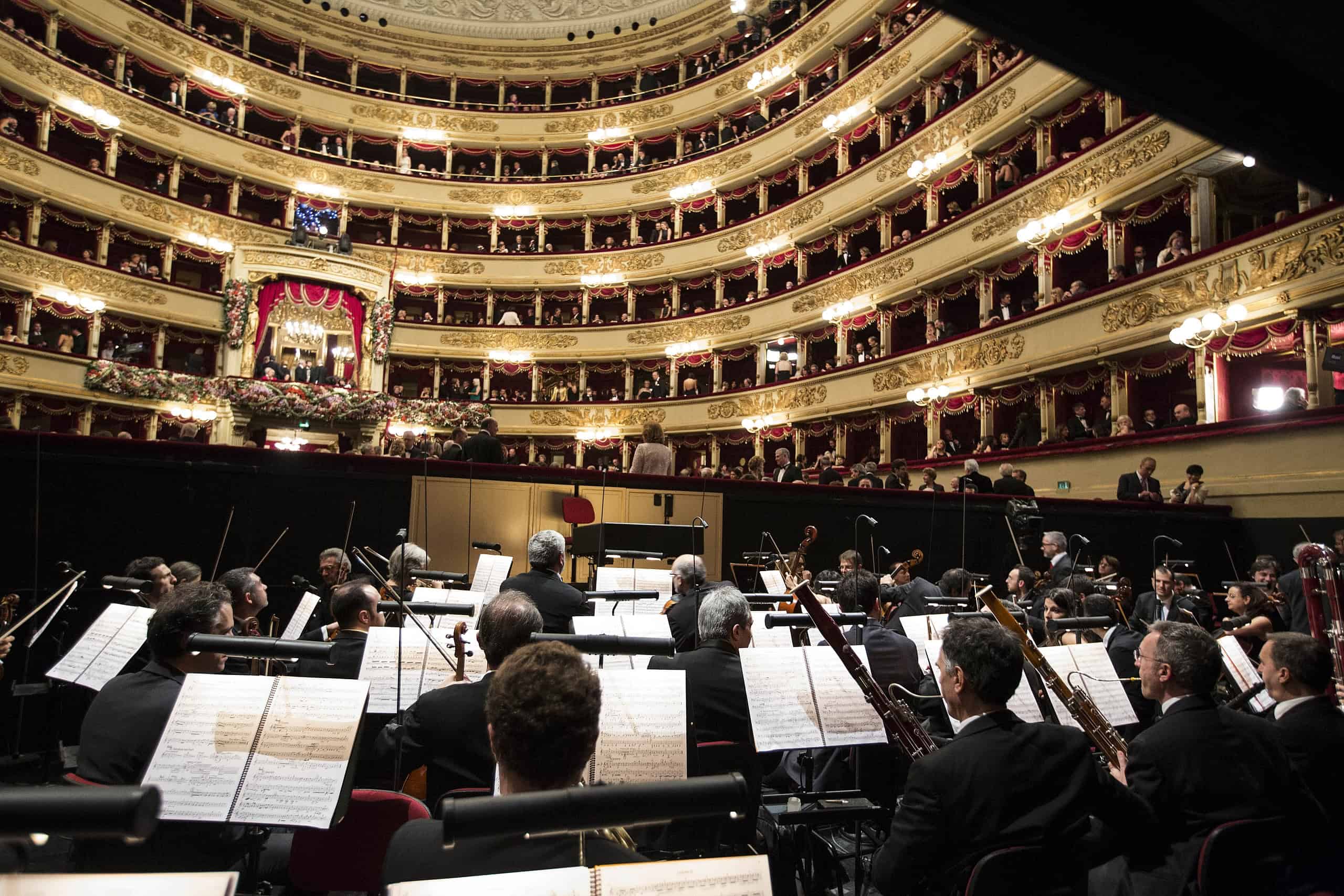 The renowned Teatro alla Scala Orchestra performing on stage in Milan; Photo © Brescia-Amisano.