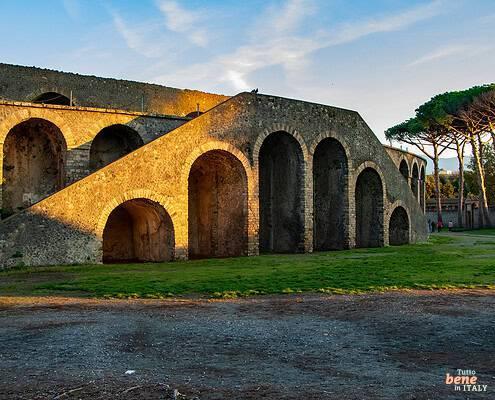 Ancient Roman aqueduct at sunset • m24o The oldest surviving Roman amphitheatre located in the ancient Roman city, buried by the eruption of Vesuvius