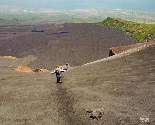 Trekking in the Valle del Bove – Etna, a large depression of the volcano that has almost the shape of a horseshoe and opens towards the sea.
