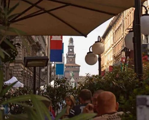 Bar in Via Dante with a view of the Castello Sforzesco in Milan