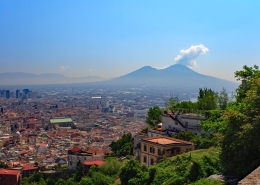 Mount Vesuvius (1281 m), an active volcano on the Gulf of Naples, just nine kilometers from Naples.