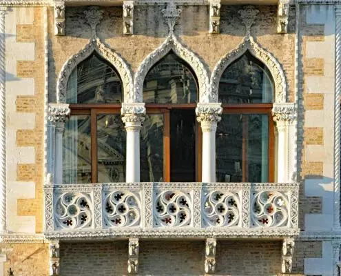 Detail of the facade at a palace in Venice