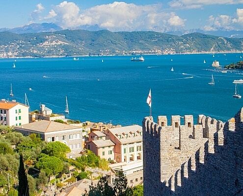 Above the castle of Portovenere at the Gulf of Poets in Liguria, Italy
