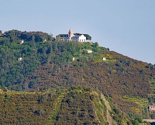 Sanctuary Nostra Signora di Montenero in the Cinque Terre in the hills over Riomaggiore