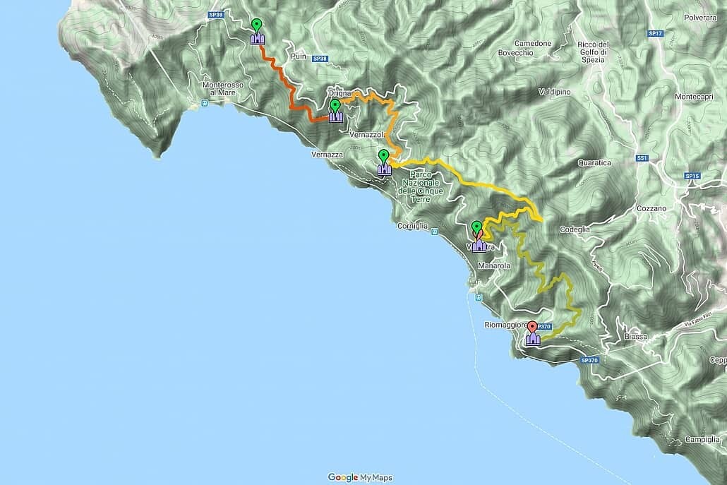 Hiking trail Cinque Terre on the pilgrimage churches