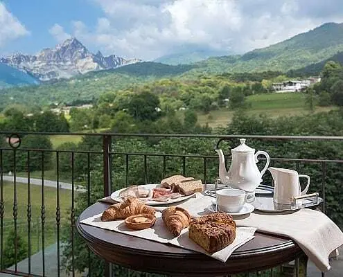 Monviso view from the Hotel Ristorante La Colletta in Paesana, Piedmont Italy