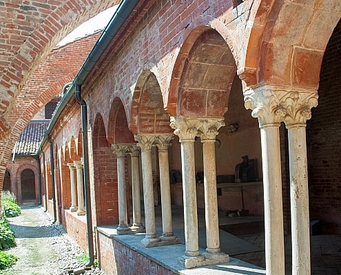 Cloister in the Santa Maria Staffarda abbey in Piedmont, Italy