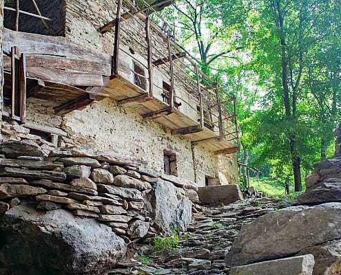 The historic Stone settlement Balma Boves at the Monte Bracco in Piedmont, Italy
