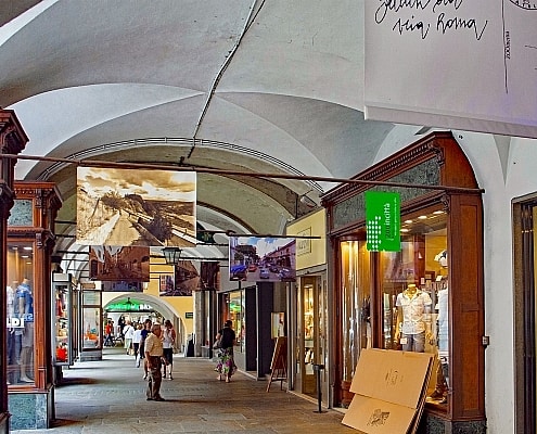 Arcades in Via Roma in Cuneo, Piedmont.