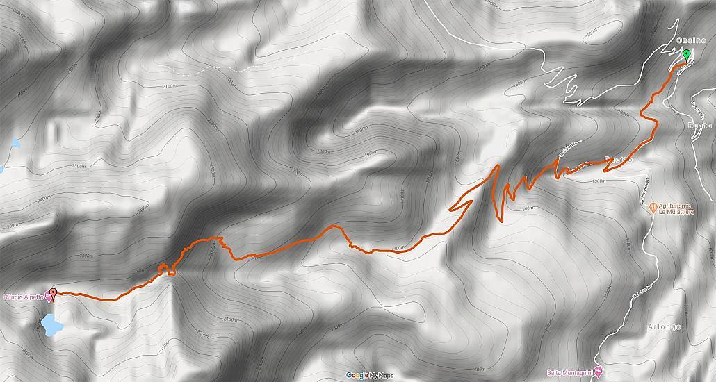 Google map Piedmont, Monviso Hiking from Oncino to Rifugio Alpetto