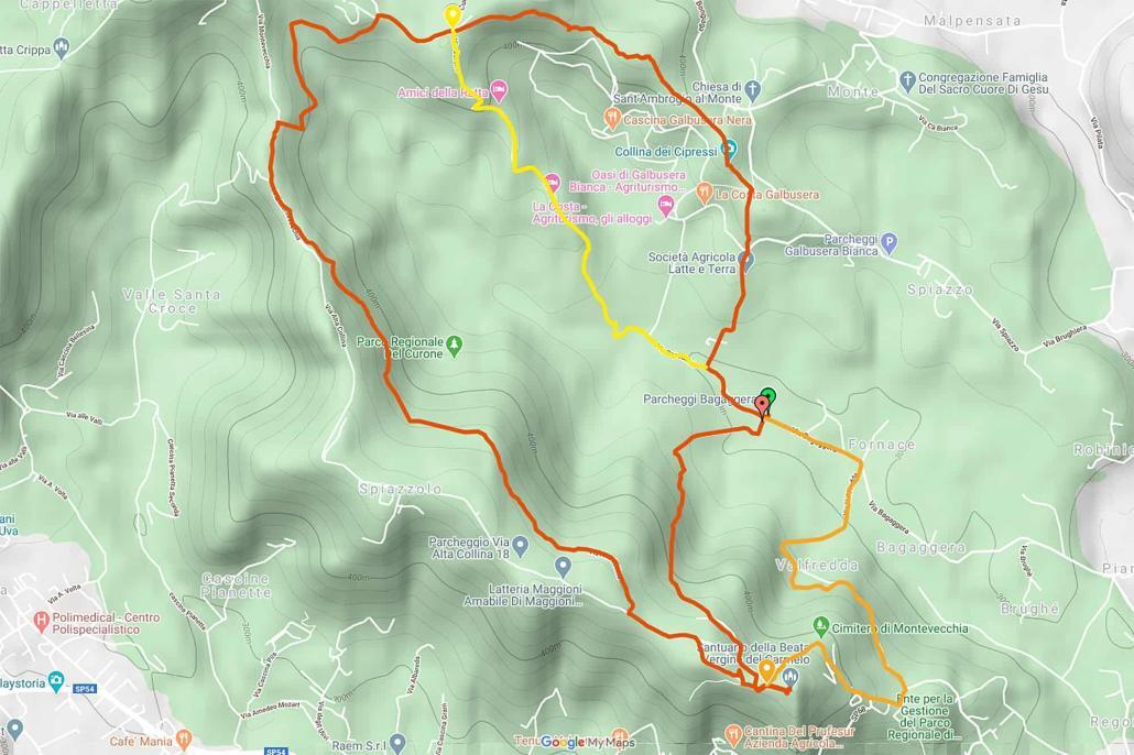 Hiking Map Lombardy to the Pyramids of Montevecchia