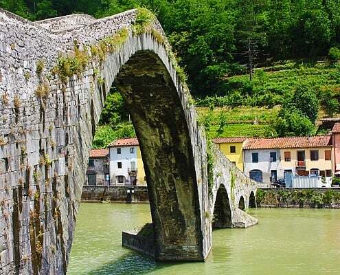 Devil's bridge in the Garfagnana on the Serchio river in Tuscany, Italy