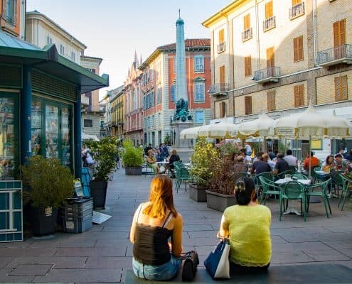 Alessandria historic city center with Piazzetta della Lega Lombarda, Piedmont in Italy