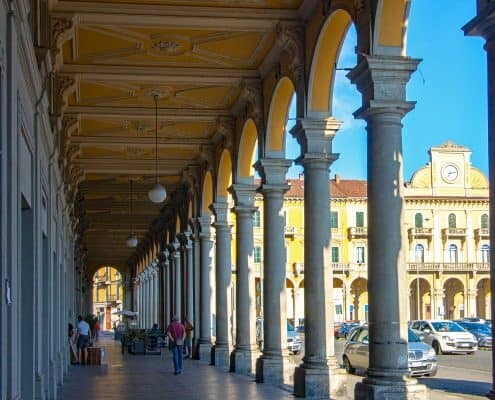 Typical Portico in historic center of Alessandria in Piedmont, Italy