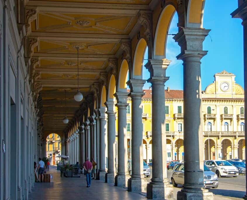Typical Portico in historic center of Alessandria in Piedmont, Italy