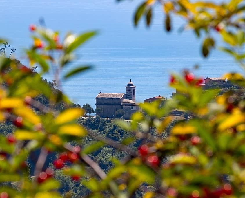 Cinque Terre view to the Sanctuary of San Bernardino above Corniglia