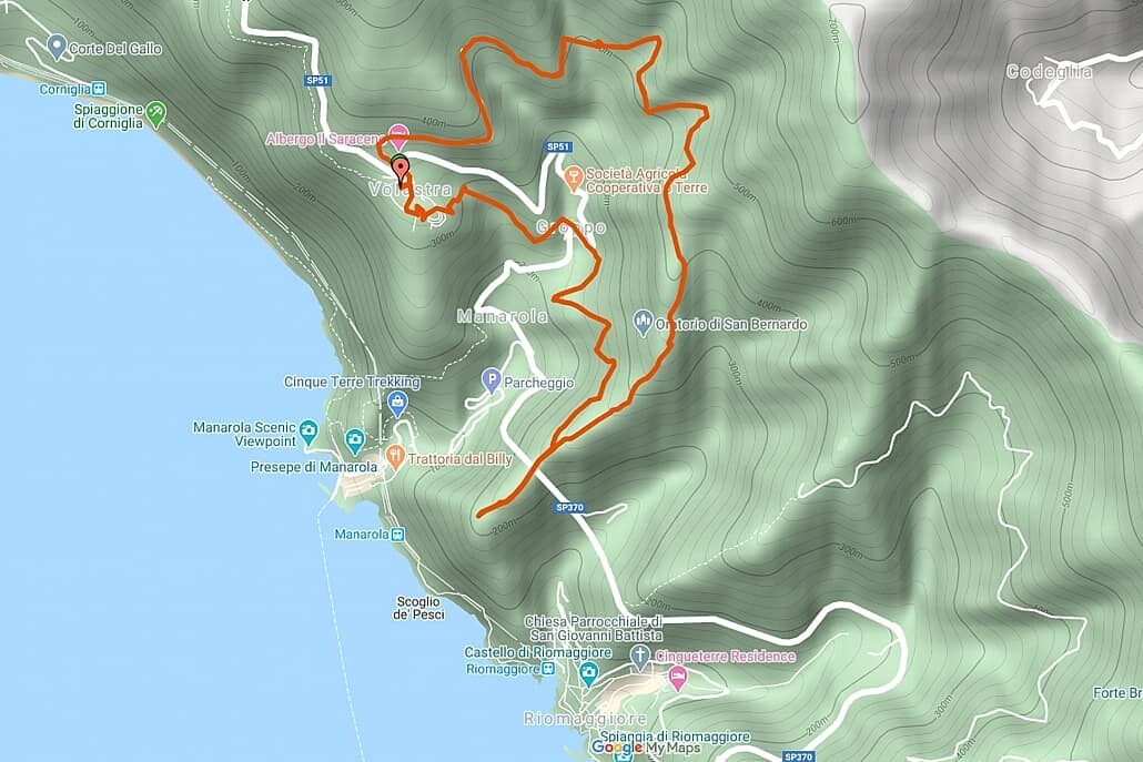 Cinque Terre map Hiking trail Volastra to Costa Corniolo