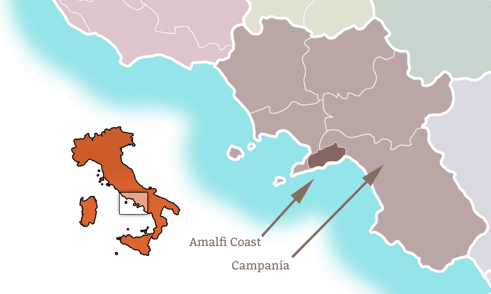 Map of the Amalfi Coast, Italy