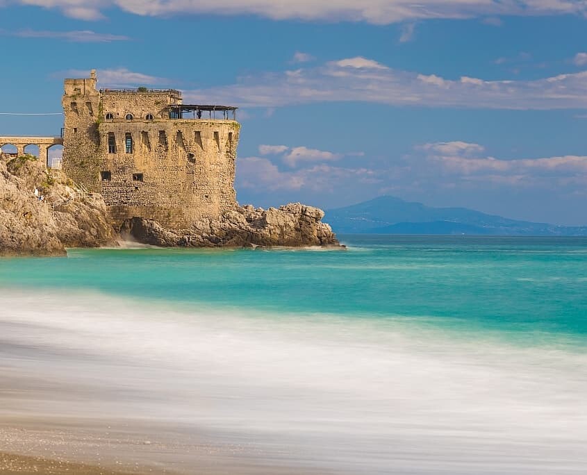 Medieval tower of Maiori on the Amalfi coast of Maiori town, Amalfi coast, Campania in Italy