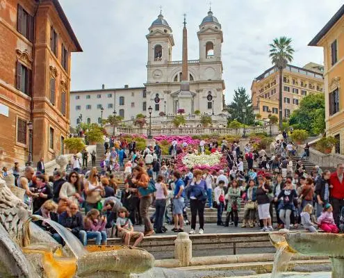 Spanish Steps with church Trinità dei Monti and Barcaccia fountain