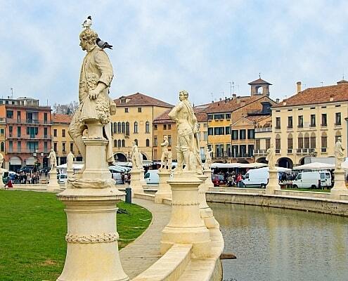 Prato della Valle in Padua with statues of famous people of the Veneto