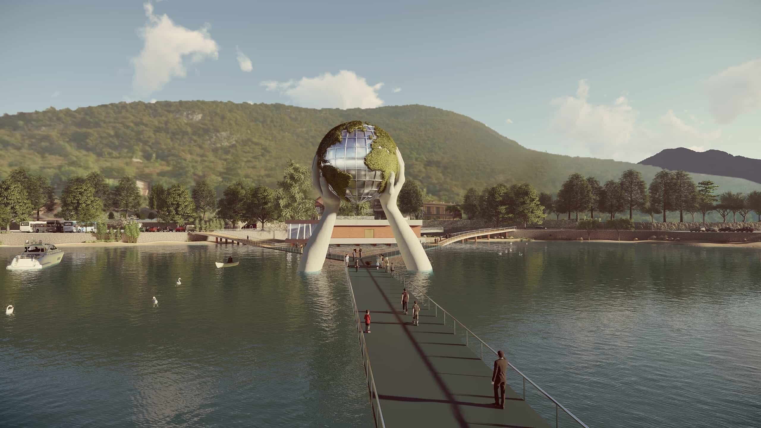 Lorenzo Quinn Installation YOUR WORLD on the Lake Iseo Italy 2022