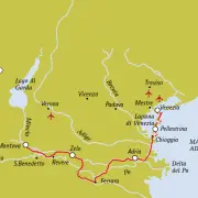 Bike and Boat Map of the Cycling holiday Italy from Mantua to Venice