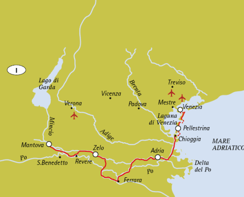 Karte des Radurlaubs Italien von Mantua nach Venedig