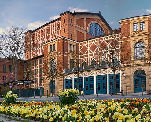 Big panorama of the Wagner Festival Theatre in Bayreuth, germany. Theatre of the famous german composer Richard Wagner.
