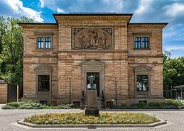 Exterior view of the Wahnfried, villa of Wagner in Bayreuth, Baviera • VogelSP - adobe photo stock Exterior view of the Wahnfried, villa of the famous musician, composer Wilhelm Richard Wagner, with the status of Ludwig II in front, king of Bavaria, in Bayreuth, Bavaria, Germany