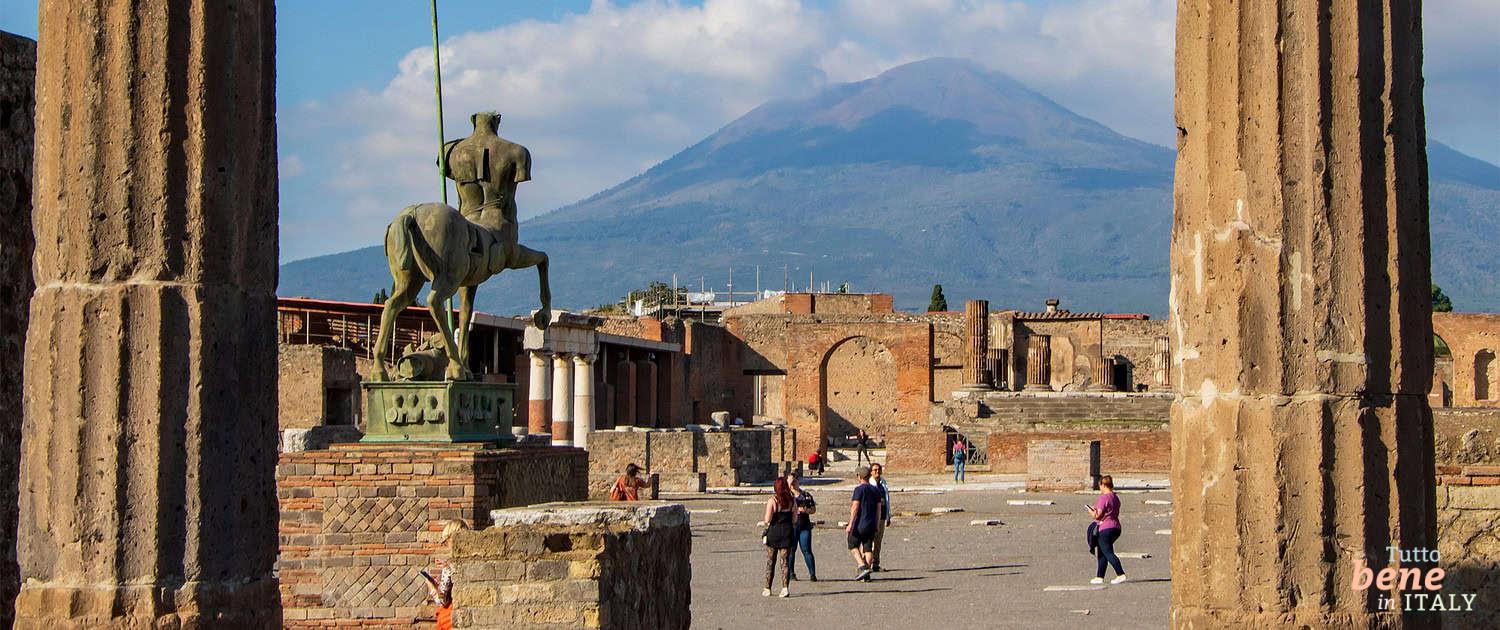 Centaur statue in the Forum, Pompeii and view of Vesuvius